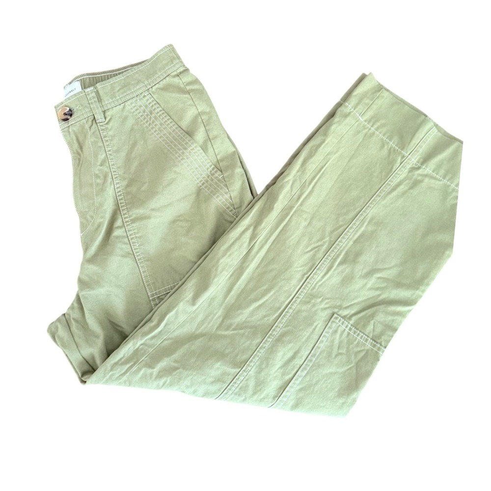 Free Assembly Womens Sage Green‎ Wide Leg Cargo Pants Contrast Stitch Small